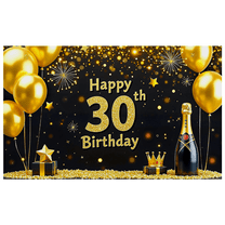 Black Background Golden Glitter Happy 30th Birthday Banner Party Supplies Backdrop Photography Props for Birthday Party Celebration Decorations Balloon Event Photo Booth