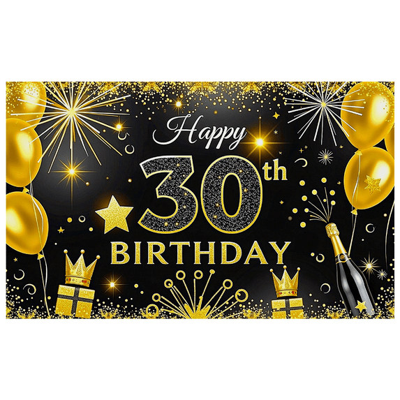 Black Background Golden Glitter Happy 30th Birthday Banner Party Supplies Backdrop Photography Props for Birthday Party Celebration Decorations Balloon Event Photo Booth