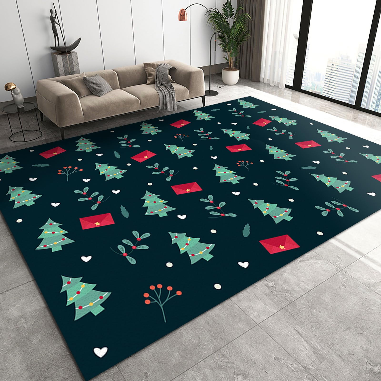 Black Background Green Christmas Tree Plant Leaves Pattern Modern Soft