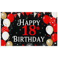 thumbnail image 1 of Black Background Happy 18th Birthday Banner with Red White Balloons Star Elements Party Decoration Backdrop Photography Props Birthday Party Supplies Decorations, 1 of 7