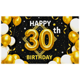 thumbnail image 1 of Black Background Happy 30th Birthday Banner with Golden Balloons Stars and Ribbons Party Decoration Backdrop for Birthday Parties Photography Props and Celebrations, 1 of 8
