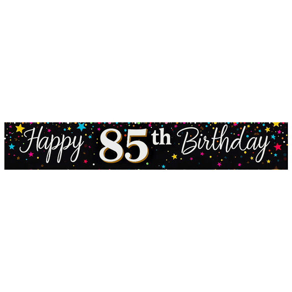Black Background Happy 85th Birthday Banner with Colorful Stars and Confetti Party Decoration Backdrop Photography Props for Birthday Party Celebrations Event Decorations