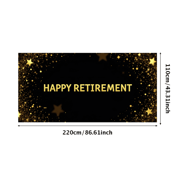 Black Background Happy Retirement Banner with Golden Star and Sparkle Elements Party Decoration Retirement Party Supplies Photography Props Backdrop Decorations