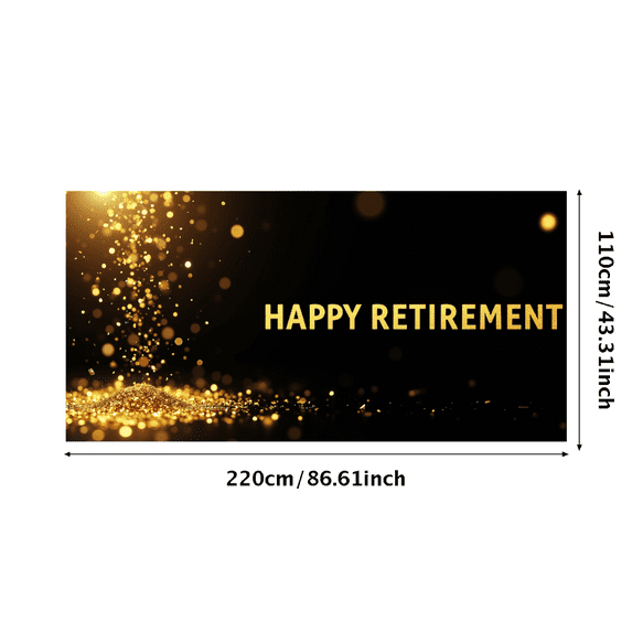 Black Background Happy Retirement Banner with Golden Stars and Sparkles Party Decorations Photography Props Backdrop for Retirement Parties Celebrations Gatherings Events