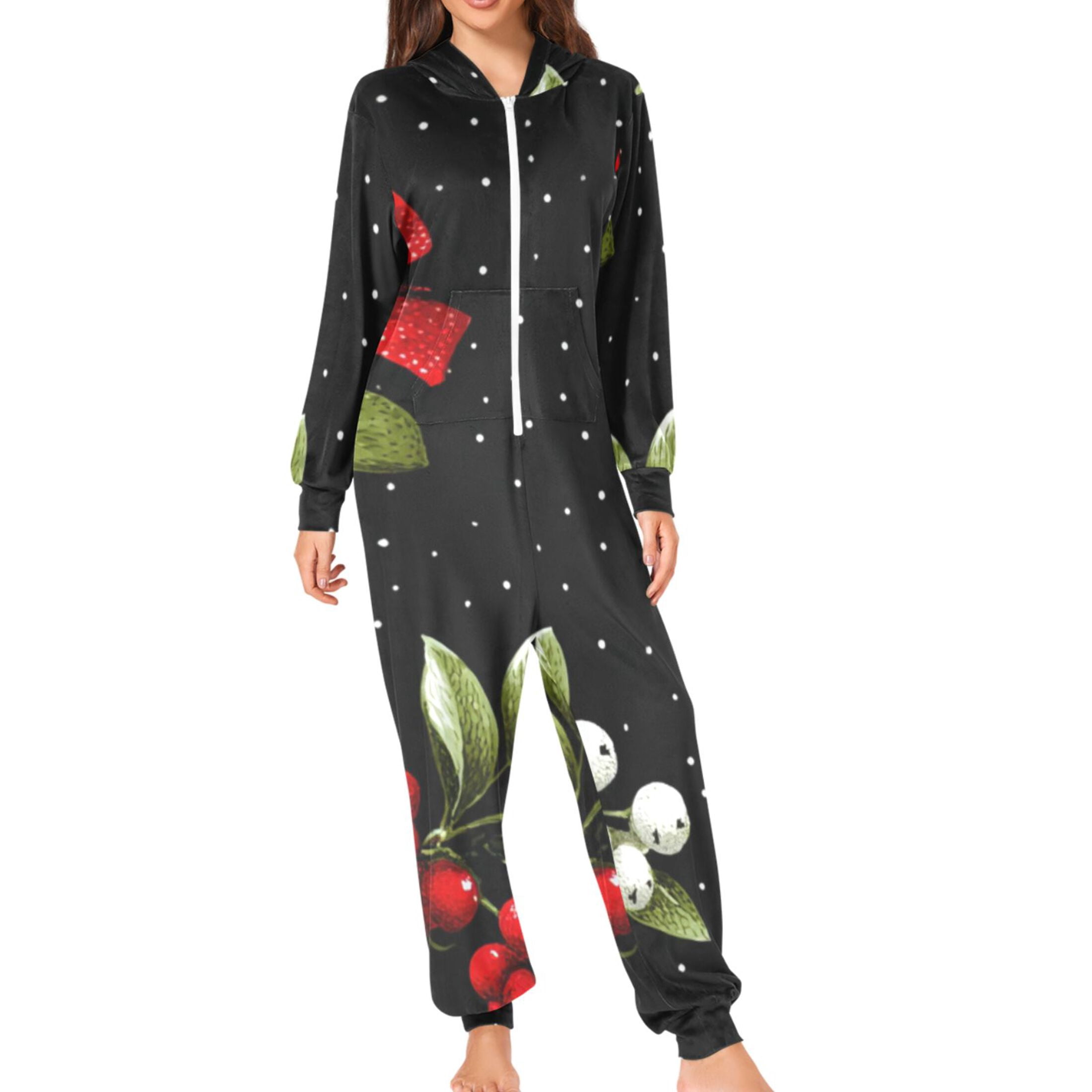 Mistletoe Pyjamas Black Background Mistletoe Tie with Bows Christmas Adult's Hoodie ...