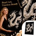 thumbnail image 1 of Black Background Pearl Diamond Painting Kit for Adults, DIY Special Shape Pearl Gem Art Kit, Peacock Dragon Tiger Deer Angel Wing Jellyfish Pattern, Rhinestone Canvas Wall Decor Craft Gift, 1 of 9