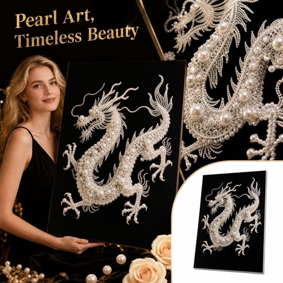 Black Background Pearl Diamond Painting Kit for Adults, DIY Special Shape Pearl Gem Art Kit, Peacock Dragon Tiger Deer Angel Wing Jellyfish Pattern, Rhinestone Canvas Wall Decor Craft Gift