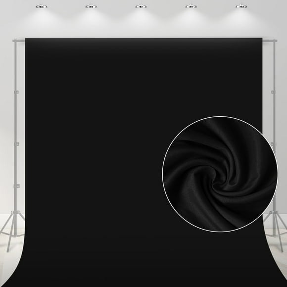 WEIJIEMING Black Background Photographic Cloth 7x10 ft (200x300 cm) High Density Polyester Fabric Pure Black Photo Background Curtain Screen Foldable Washable Seamless Photo Shoot Portrait Party