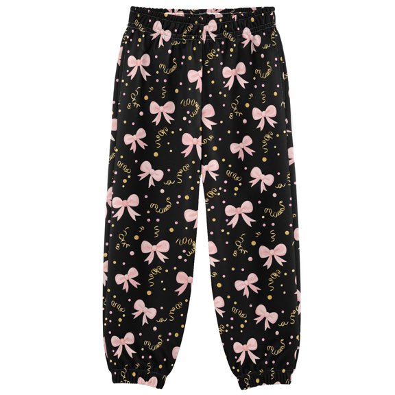 Black Background Pink Bows Boys Pants Kids Casual Sweatpants Joggers Toddler Sports Pants 3-10 Years