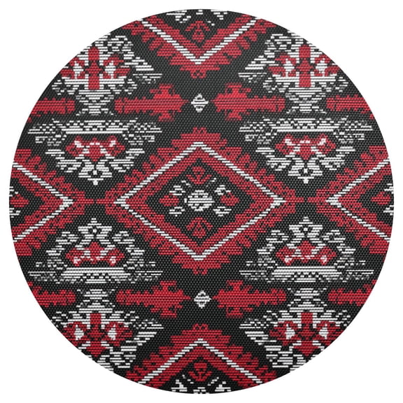 Black Background Red Abstract Pattern PVC Round Grid Placemat Table Mat 1 Pc 15.4" x 15.4"