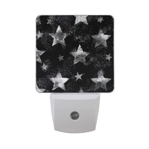 Black Background Silver Graffiti Stars LED Night Light Sensor Lamp Plug-in Adjustable Brightness 2 Pack