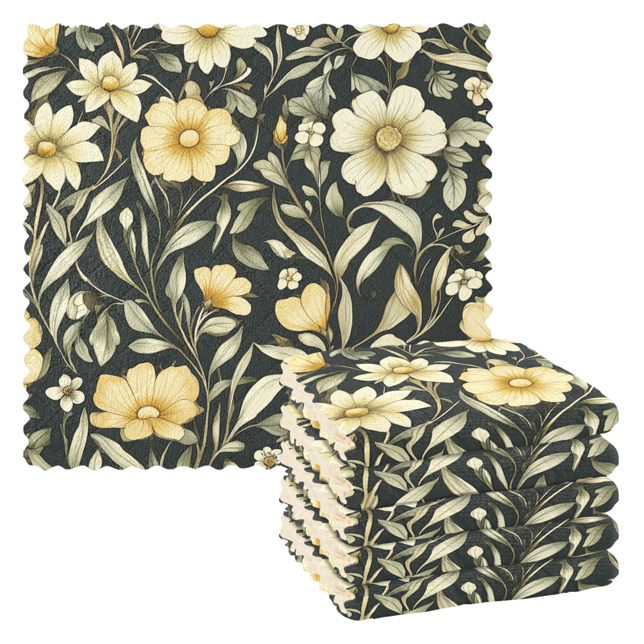 Black Background and Daisies Kitchen Cloth Dish Towels for Drying