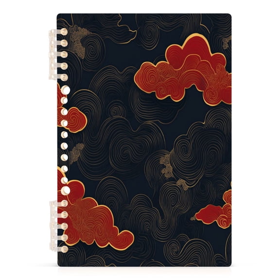 Black Background with Red Clouds A5 8.3x5.7in PP Notebook, Adjustable Rings, 60 Sheets, Diary or Journey Note