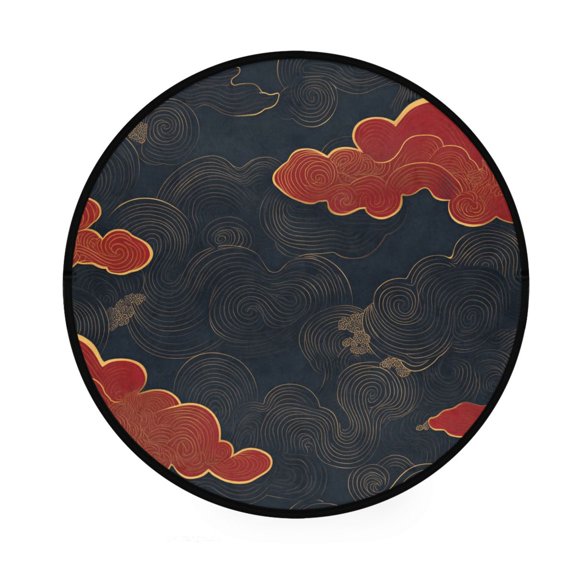 Black Background with Red Clouds Memory Foam Bath Mat 36" Absorbent Rug with Non Slip Base and 4 Bonus Pads