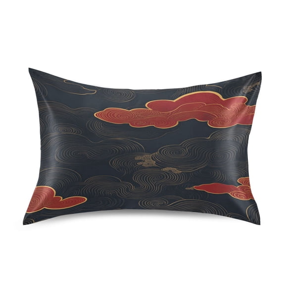 Black Background with Red Clouds Satin Pillowcase 20''x26'' Double-Sided Print Soft Wrinkle Resistant