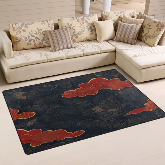 Black Background with Red Clouds Soft Polyester Area Rug 31''x20'', Non Slip, Memory Foam, Water Absorbent