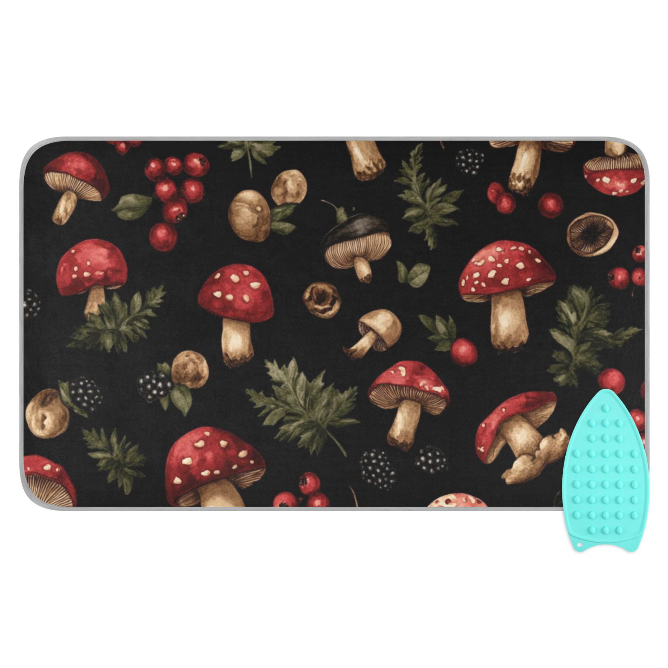 Black Background with Red Mushrooms Ironing Mat Blanket for Table Top Travel Portable Ironing Board Pad 47.2x27.6 Inch