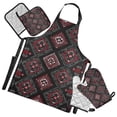 thumbnail image 1 of Black Background with Red Square Apron Set with Oven Mitts Pot Holders Set of 5 Kitchen Stuff Accessories, 1 of 6