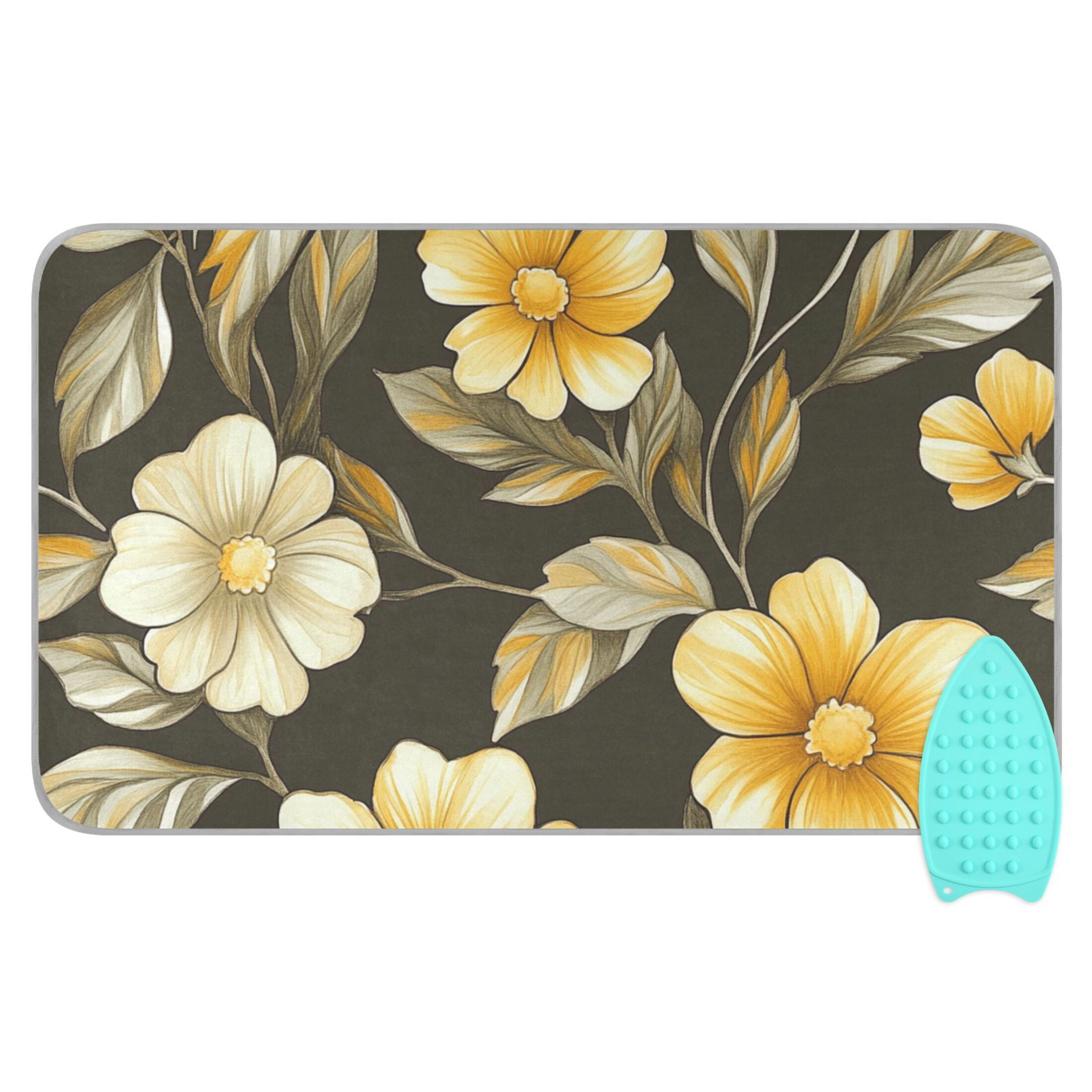 Black Background with Yellow Daisies Ironing Mat Blanket for Table Top Travel Portable Ironing Board Pad 47.2x27.6 Inch