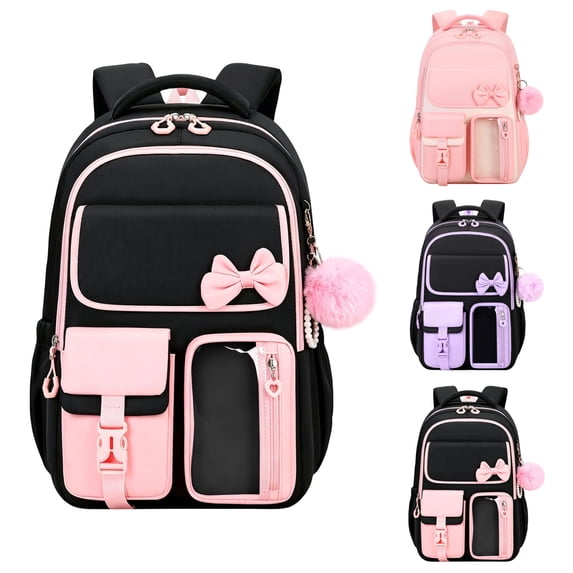 Black Backpack, School Backpack for them, Cute Bow Bookbag for Hers Teens for Elementary Middle High School Student, Back To School