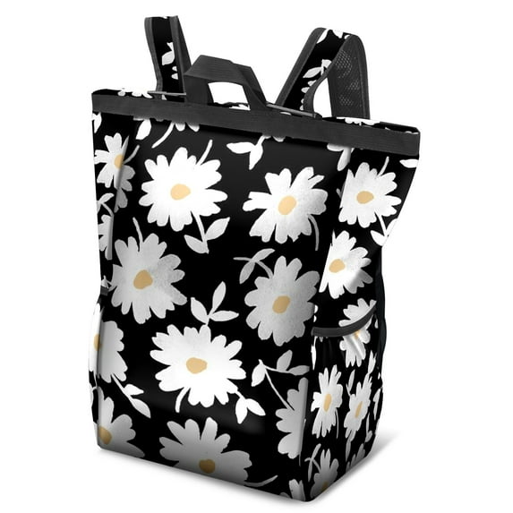 Black Backpack Women Daisy Aesthetic Tote Backpack for Travel Work College Teacher Personal Item Travel Bag Laptop Bag Airline Approved