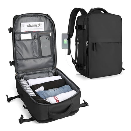 Black Backpack for Women Men, Airline Approved Carry On Backpack for Everydayon Airplane,Small Laptop Backpack with Shoe Compartment Hiking Waterproof Casual Daypack Large School Bag