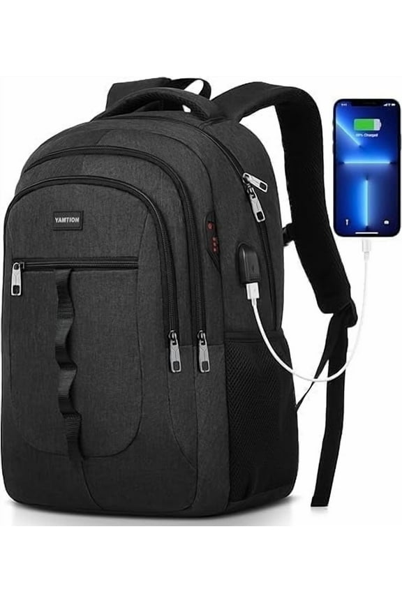 Black Backpack for Men ,School Bookbag for Teen Boys Laptop Backpack with USB for Collge Travel Work Business