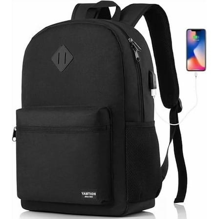 Black Backpack for Women Men,Casual School Backpack Teen Boys and Girls 15.6 Inch Laptop Bookbag with USB Charger forTravel Business