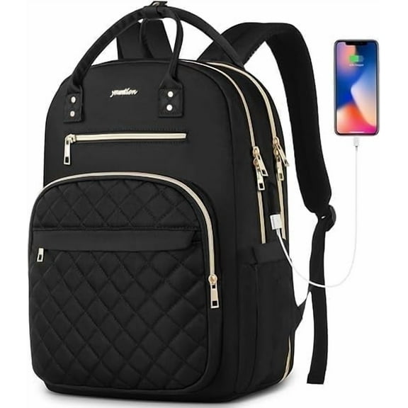Black Backpack for Women and Teen Girls,School Backpack TSA Laptop Bookbag with USB for College Business Work Travel