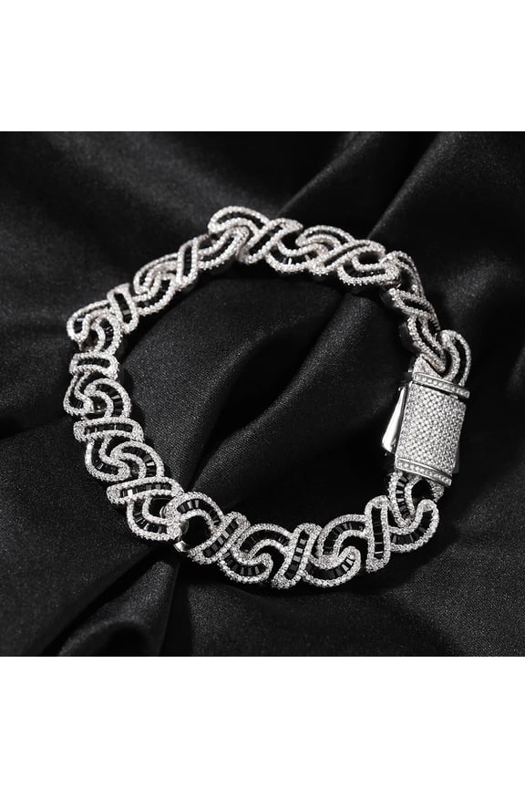 Black Baguettecz Infinity 14K White Gold Bracelets for Women 12mm Iced Out Bling CZ Cuban Link Chain Anklets Fashion Jewelry for Gift