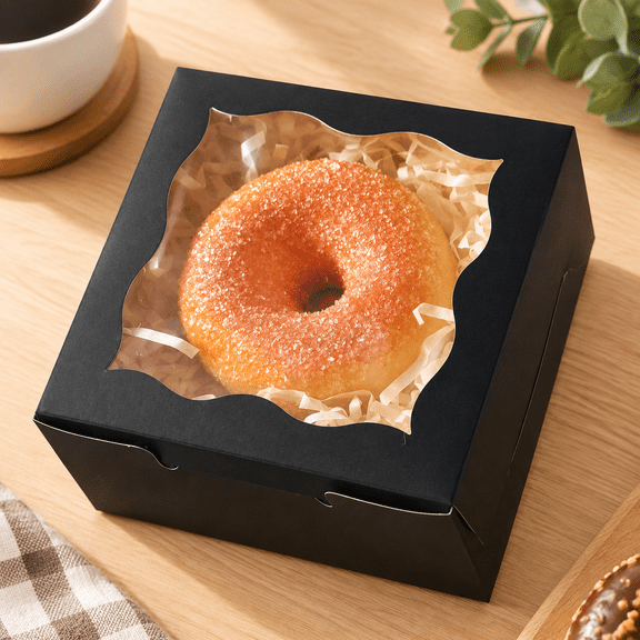 Black Bakery Box with Window 4x4x2.5 inch Macaron Boxes Small Donut Pastry Boxes for Party Mini Cookie Boxes
