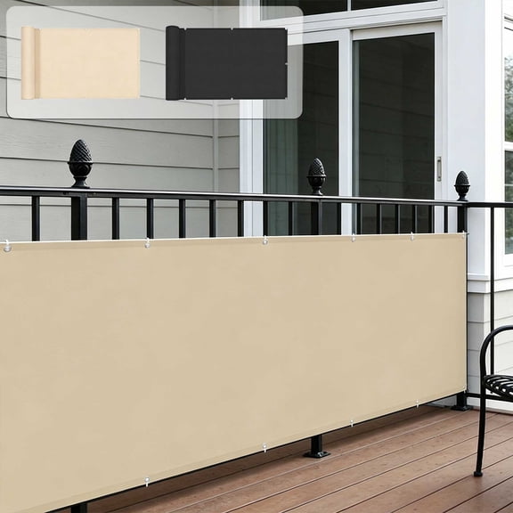 Black Balcony Privacy Screen Fence, Windscreen Cover Fabric Shade with Grommets 9' x 2', Mesh Fence Panels for Patio, Backyard, Porch, Railing Shield 90% by IHHXPRO (Beige)