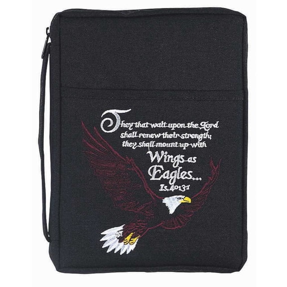 Black Bald Eagle Embroidered Polyester Bible Cover Case with Handle, X-Large