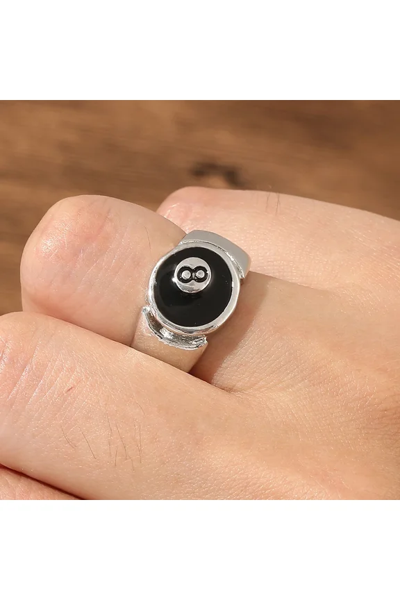 Black Ball 8 Ring Male Ring 14K White Gold Punk Cool Charm Jewelry Motorcycle Cocktail Party Accessories