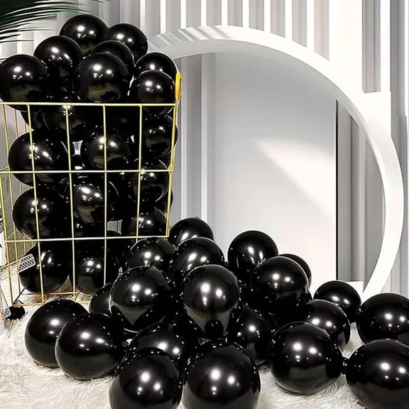 Black Balloons Helium Metallic Shiny Round Thicken Latex Balloon for Wedding Birthday Party (with Ribbons)