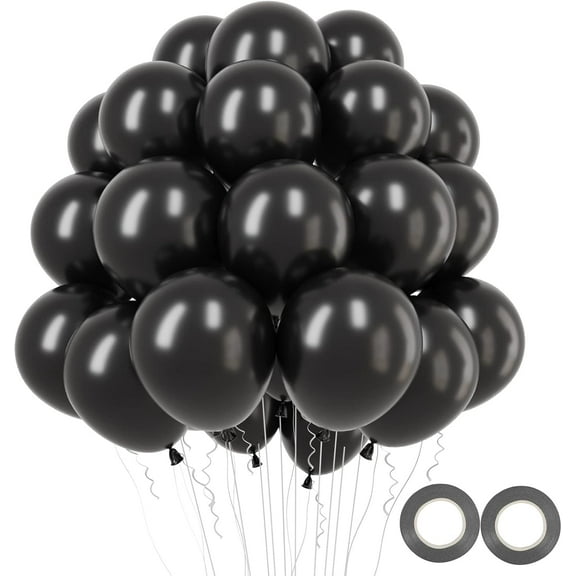 Black Balloons Latex Balloons 100pcs 12 Inch Helium Balloons for Birthday Graduation Baby Shower Wedding Holiday Party Decoration, Black Ribbon