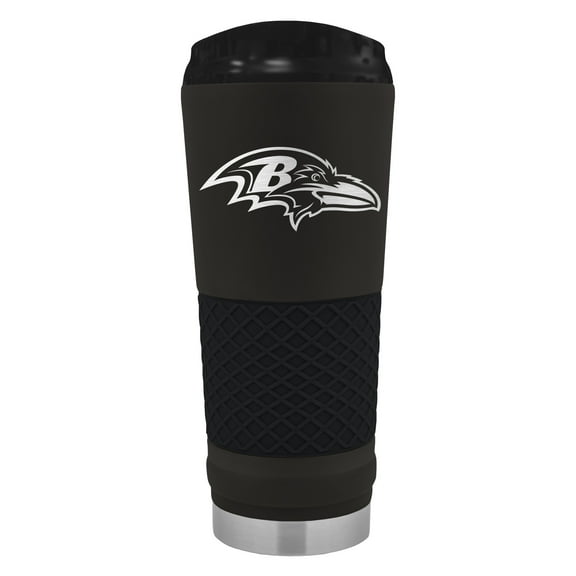 Baltimore Ravens 24 ounce vacuum insulated stainless steel tumbler in black powder coat and laser etched team logo