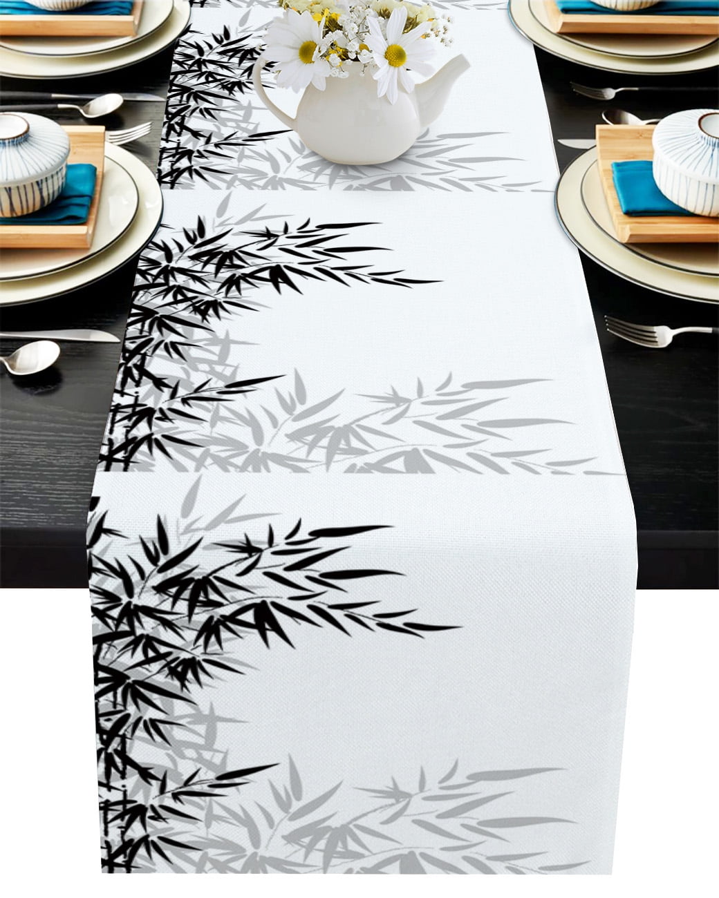 Black Bamboo Bamboo Leaves Table Runner Wedding Table ration Home r