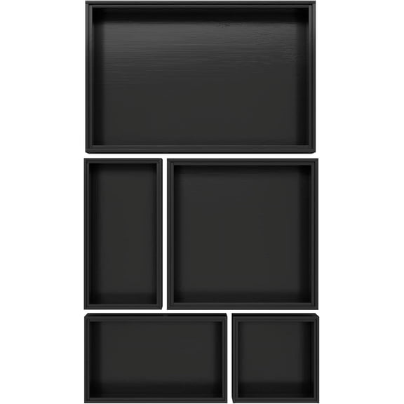Black Bamboo Bathroom Drawer Organizer, Wooden Kitchen Utensil Holder Set of 5, Stackable Junk Drawer Organizer Tray, Multi-Use Storage Bins Boxs Dividers for Home, Office, Clothing, Makeup, Jewelry