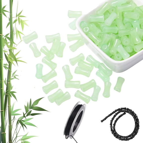 Black Bamboo Beads - 12mm Transparent Bamboo Joint Craft Beads, Natural Black Agate Stone Bamboo Shape Gem Beads for DIY Necklace Bracelet Earring