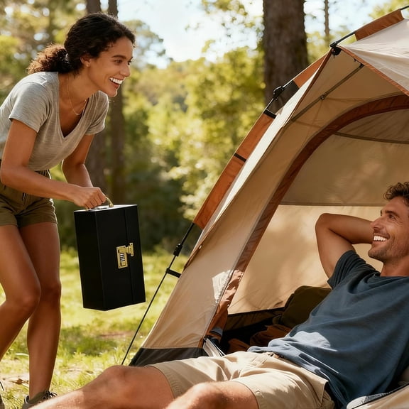 Black Bamboo Box with Combination Lock, Large Stash Box with Removable Tray Detachable Compartments Portable Handle Kit, Home Decorative Storage Box Organizer for Coffee Bean Tea Great Gift