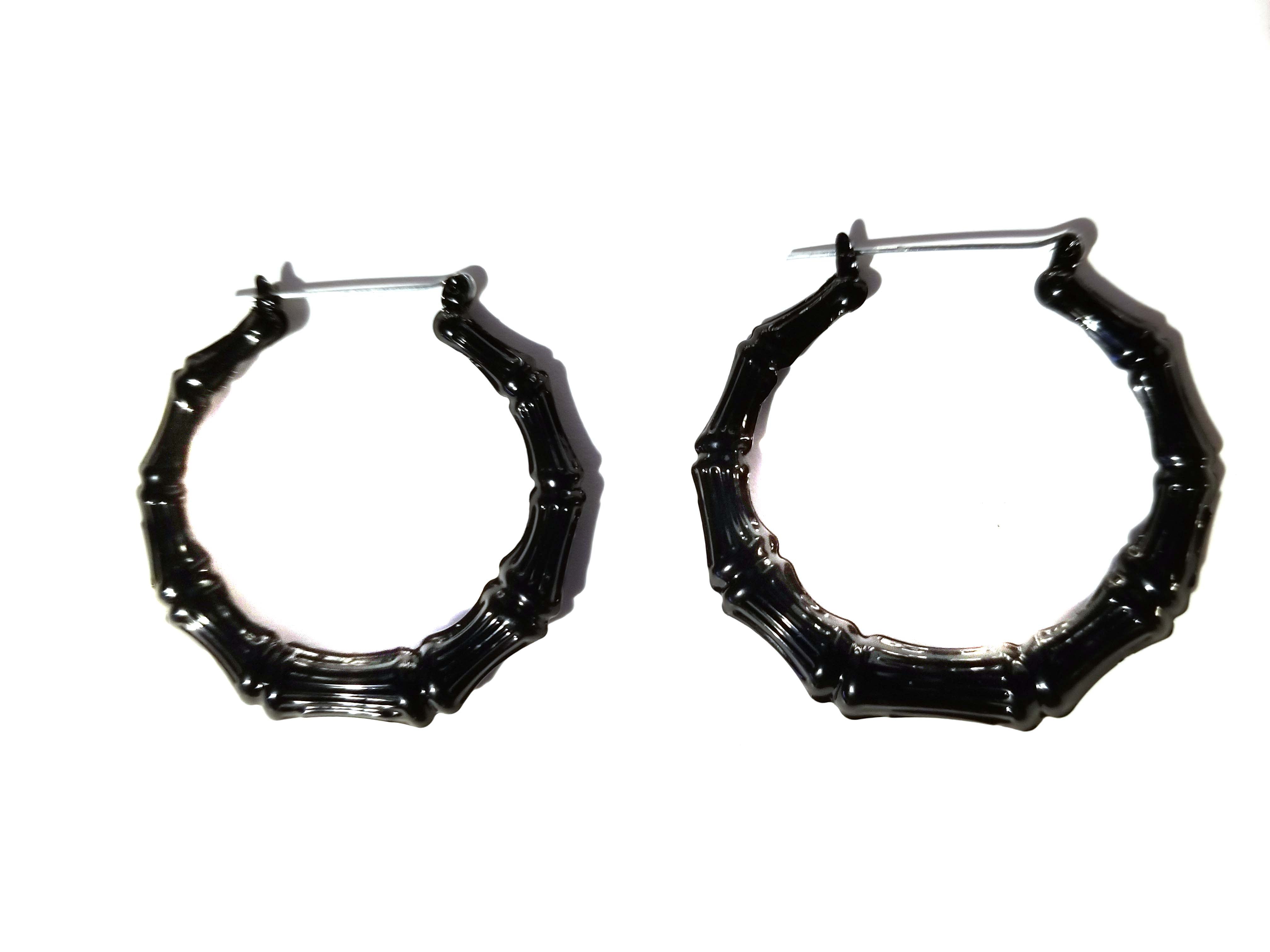 Black Bamboo Hoop Earrings Black 2.5 inch Hoop Earrings