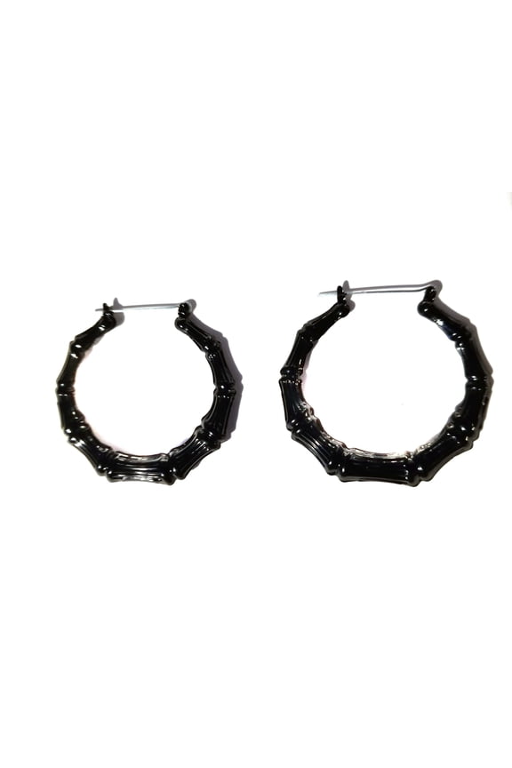 Black Bamboo Hoop Earrings Black 2.5 inch Hoop Earrings
