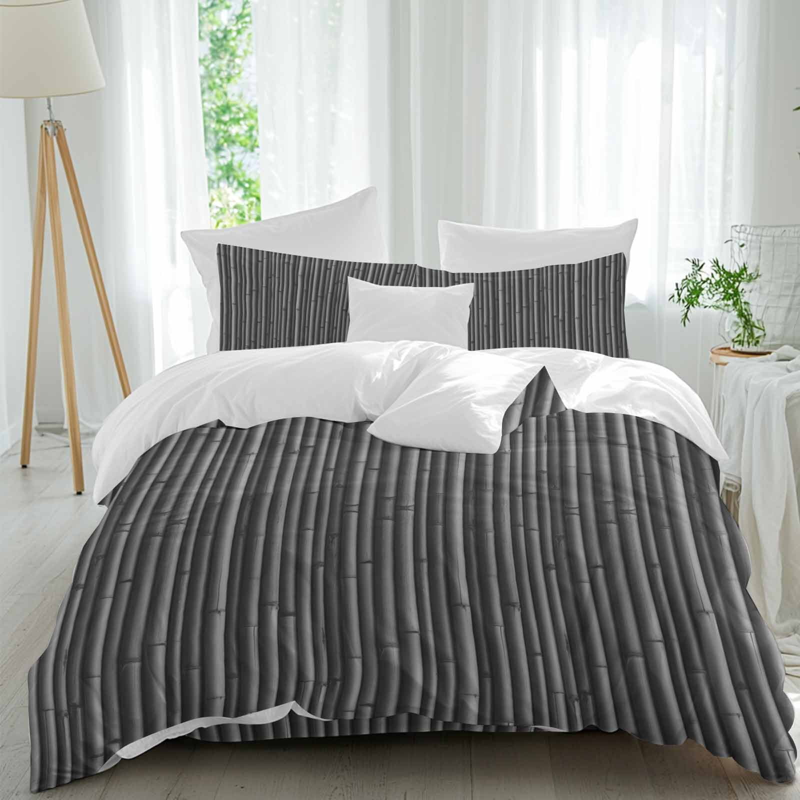 Black Bamboos 4 Piece Duvet Cover Set Queen Size Natural Vintage Bamboos Tree Plant Image Soft Bedding Set Comforter Cover, 1 Duvet Cover 1 Flat Sheets and 2 Pillowcases