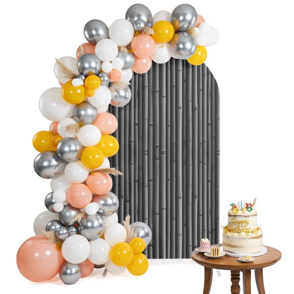 Black Bamboos Arch Backdrop Cover 4FT Natural Vintage Bamboos Tree Plant Image Spandex Fitted Arch Covers Stretchy Backdrop Decoration for Wedding Birthday Graduation Party