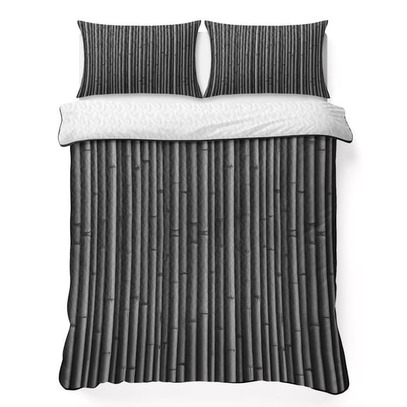 Black Bamboos King Quilt Bedding Set, Natural Vintage Bamboos Tree Plant Image Lightweight Comforter with 2 Pillow Shams Bedroom Bedspread Set Home Decor for All Seasons