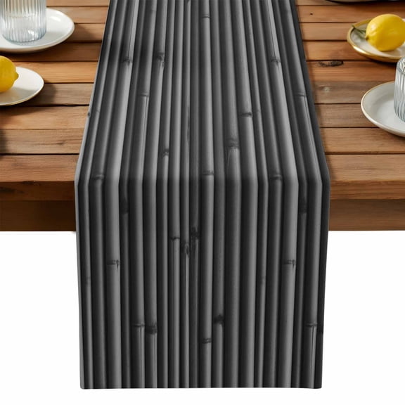 Black Bamboos Table Runner, Natural Vintage Bamboos Tree Plant Image Washable Kitchen Table Runners Dress Scarves for Dining Table Decorations Party, 13x36in