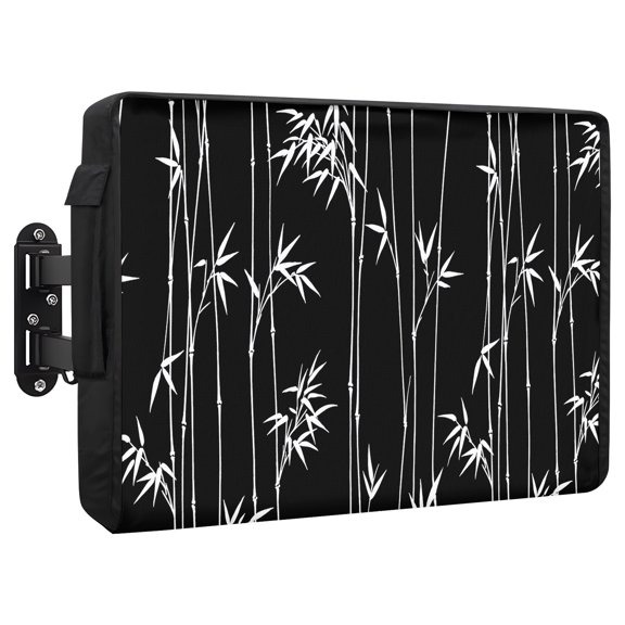 Black Bamboos Waterproof Outdoor TV Cover, Minimalist White Bamboos Stems Leaf Outside Weatherproof TV Enclosures for 30 to 32 Inch LCD Television Shield Flat Screen Protectors