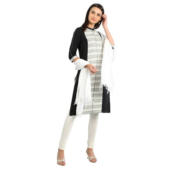Black Band Collar Yarn-dyed Kurta-X Small