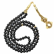 Black Banded Agate Crystal Tasbeeh Prayer Beads, Muslim Islamic Tasbih for Dhikr, Namaz and Ramadan Gift Golden